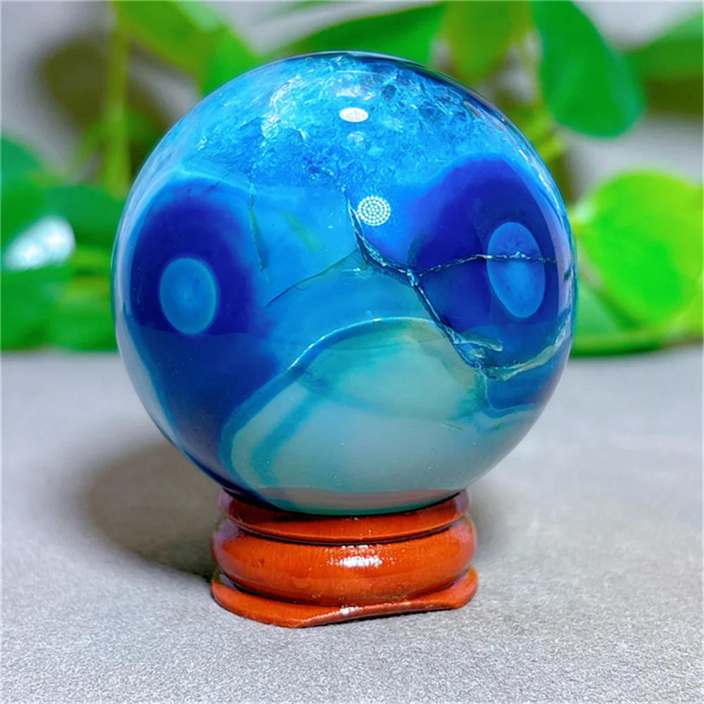 Blue Silk Agate Sphere Crystal Natural Stone Quartz Home Decoration Minerals Reiki Craft Gifts Energy Healing Spiritual +Stand