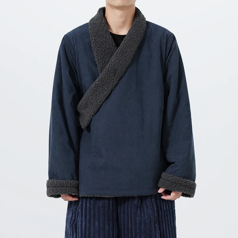 

Jacket Men Winter Chinese Style Fleece Iining Warm Thick Jacket Tang Suit Casual Men Kung Fu Tai Chi Vintage Parkas Men Clothing