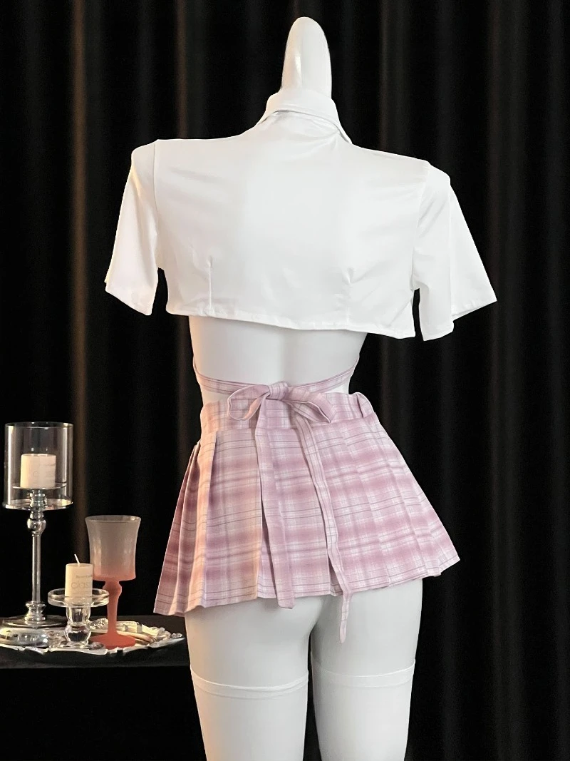 Sexy Hot-Girl Japanese JK Uniform Set,Pleated Skirt and Bow Short-Sleeved Top,Pure-Desire Style Date Outfit for Girls Seeking