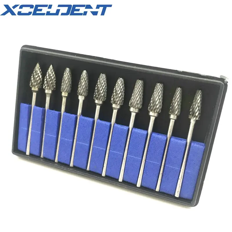 10pcs Dental Tungsten Carbide Burs Kits Dental Milling Cutters Tungsten Steel Grinding Head Burs Dentist Tools