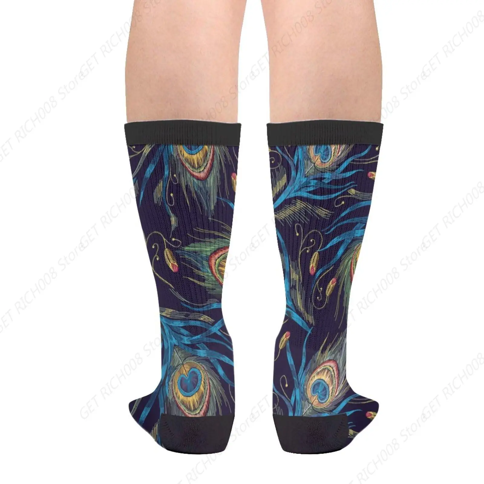 Peacock Feathers Beautiful Casual Funny Funky Novelty Fashion Socks For Men Women Print One Size