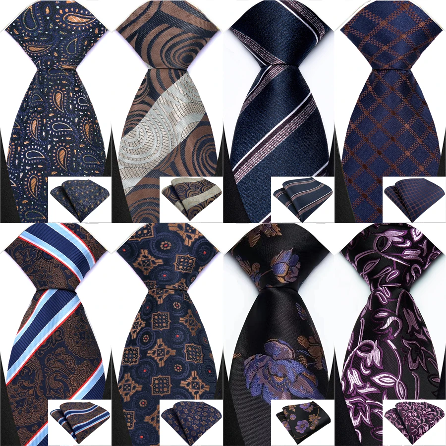 البني البحرية الرجال التعادل شريط بيزلي الأزهار جيب مربع مجموعات رسمية المنسوجة مفيد ربطات العنق الأعمال حفل زفاف مصمم الهدايا