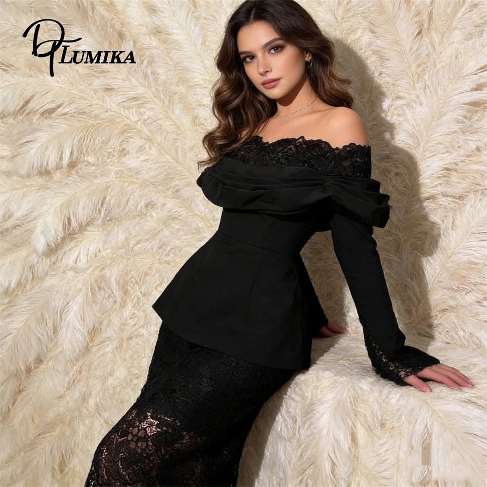 

DTLumika Elegant Lace Maxi Dress for Women, Off the Shoulder Full Sleeved Formal Party Dress Customized Size and Colors