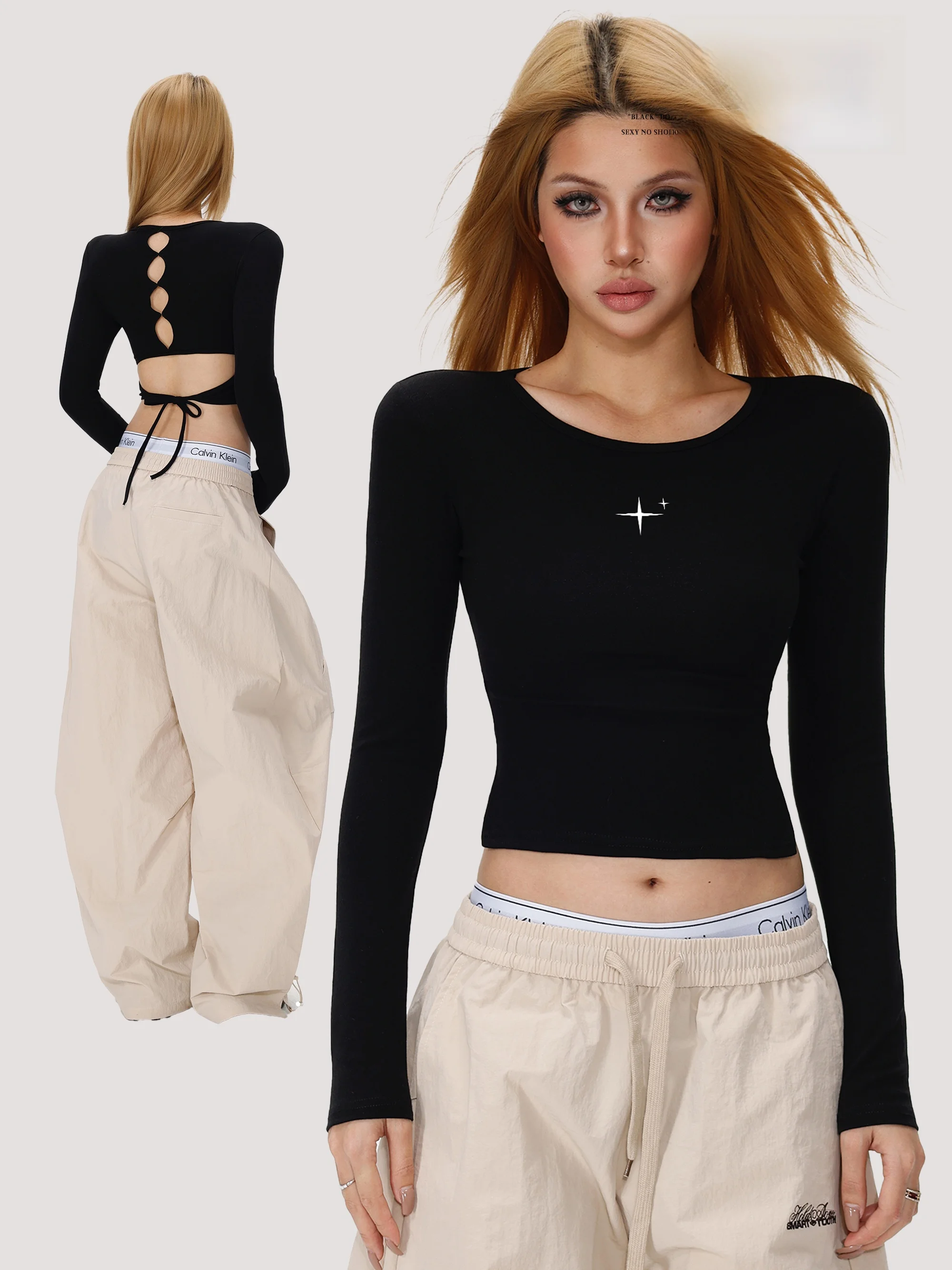 

Сексуальный ажурный длинный топ-футболка женский, базовый слой, дизайн в стиле джаз, балетный топ, американский стиль, хлопок, весна...