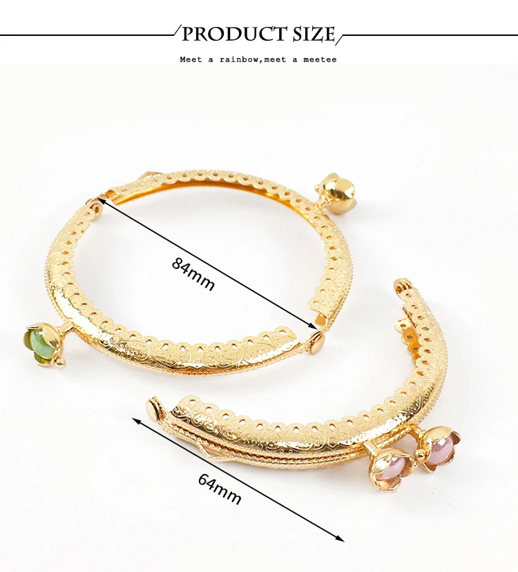 2/5Pcs 8.5cm Bead Head Embossed Metal Bag Handle Gold Coin Purse Frame Clourse Kiss Clasp Wallet Sewing Bracket Bags Accessories