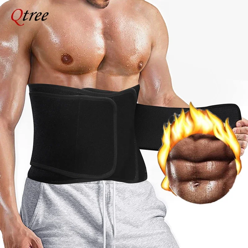 Qtree Hot Neoprene Men Workout Waist Trainer Belt Body Shaper Corset Sauna Sweat Trimmer Cinchers Strap Slimming Belly Wrap