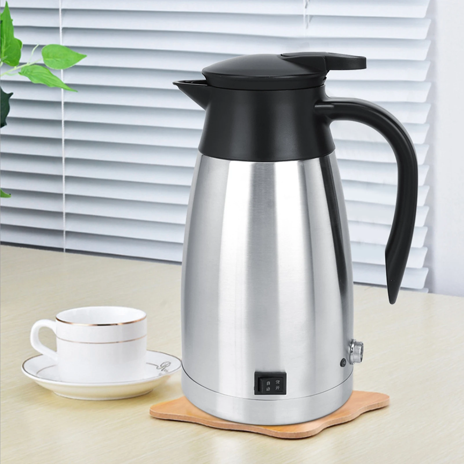 1L 12V/24V Electric Heating Cup Kettle Stainless Steel Water Heater Bottle for Tea Coffee Drinking Travel Car Truck Kettle