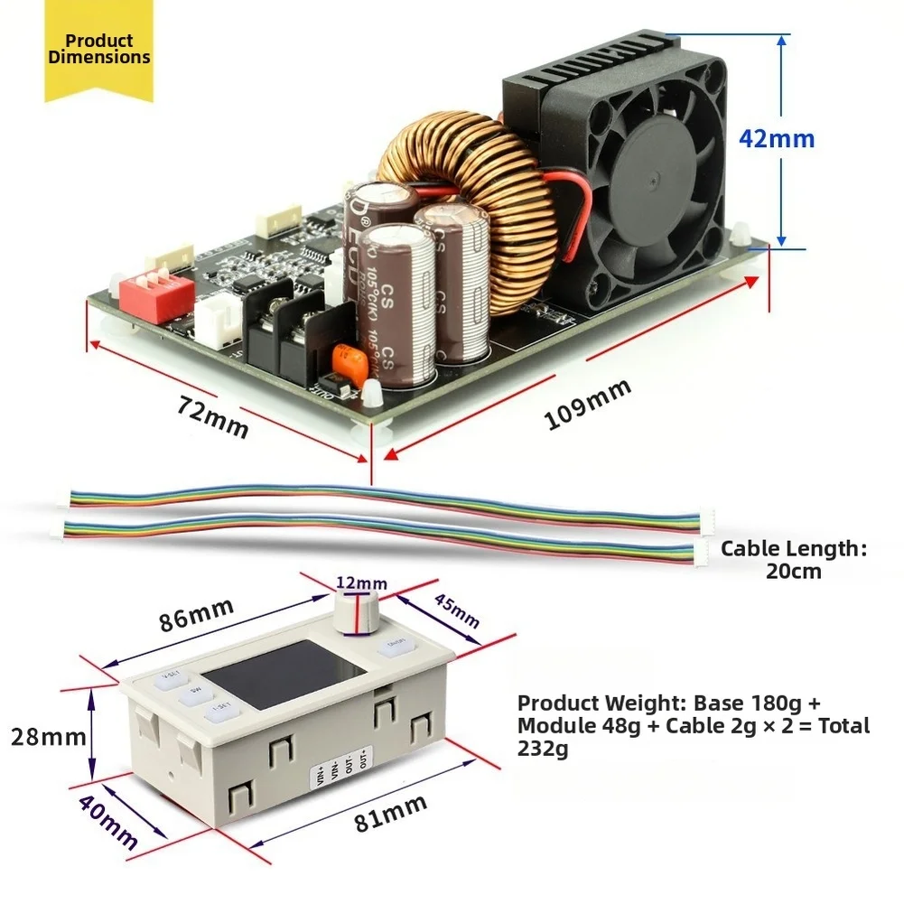 60V 20A DC Power Supply Module 1200W Adjustable Voltage Current Regulator With Color Screen For CNC Machine Testing Equipment