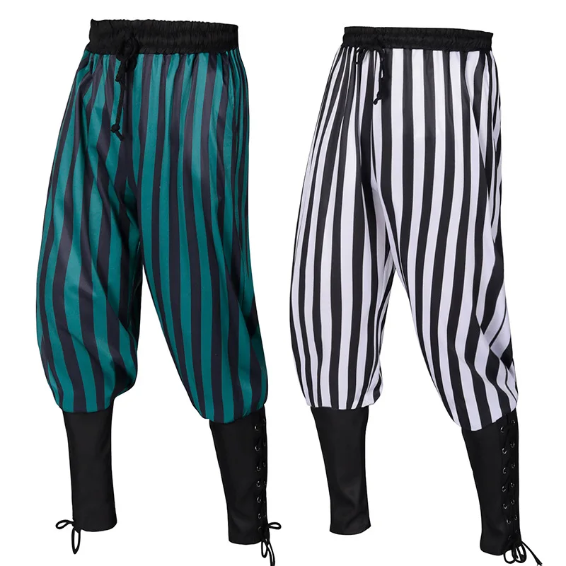 Pantalones de chándal a rayas para hombre, pantalones de Jogging informales, estilo vikingo Medieval, renacentista, Steampunk, S-2XL