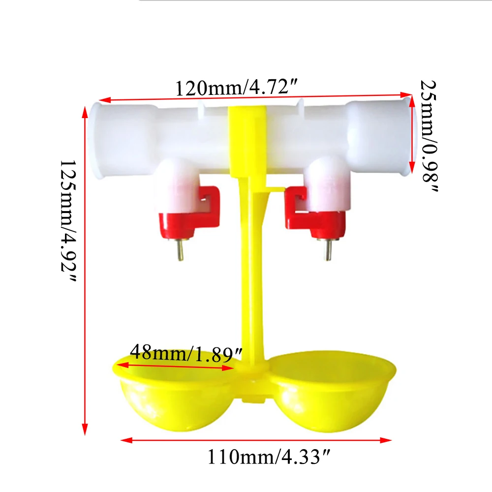 Automatic Chicken Broiler Poultry Nipple Drinker Dual Cup With Tray Connect With 25mm Watering Line Cage Associated Plastic