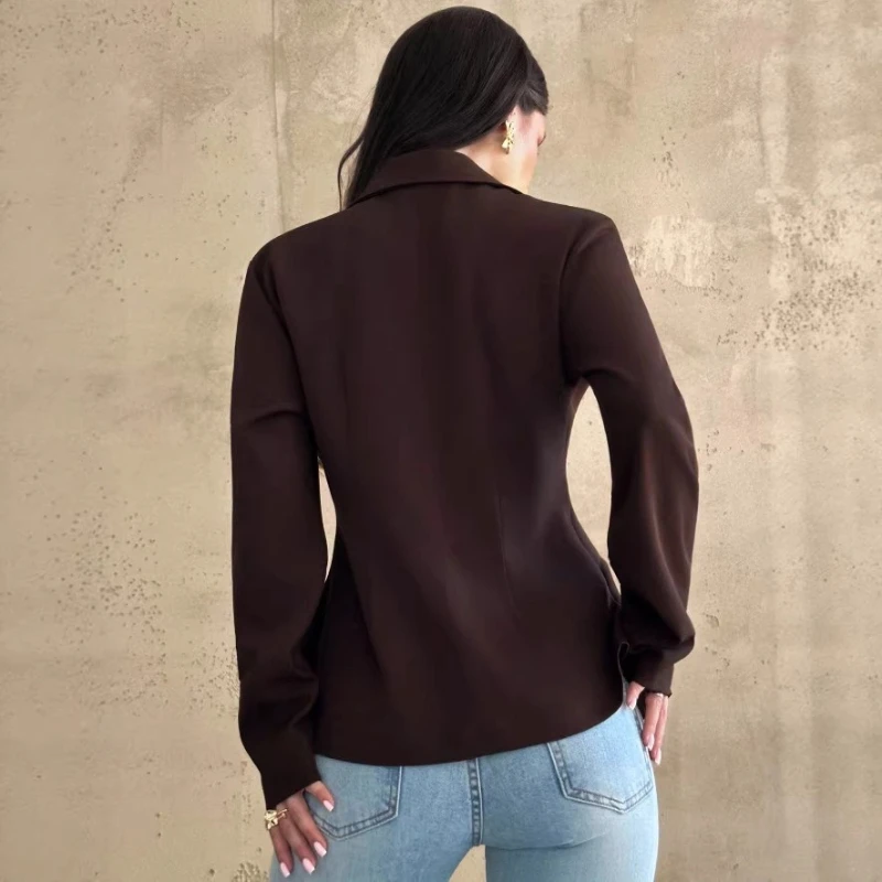 Veste de costume pour femme, nouvelle mode printemps 2026, couleur unie, personnalité, col en V, coupe ajustée, un bouton