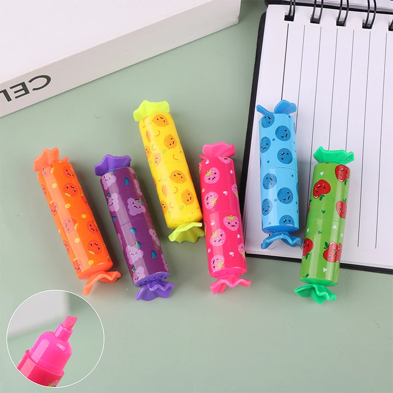 1/6Pcs Mini Highlighter Candy Pastel Highlighter 6 Colors Cute Chisel Tip Marker Pen Highlighter School Office Supplies