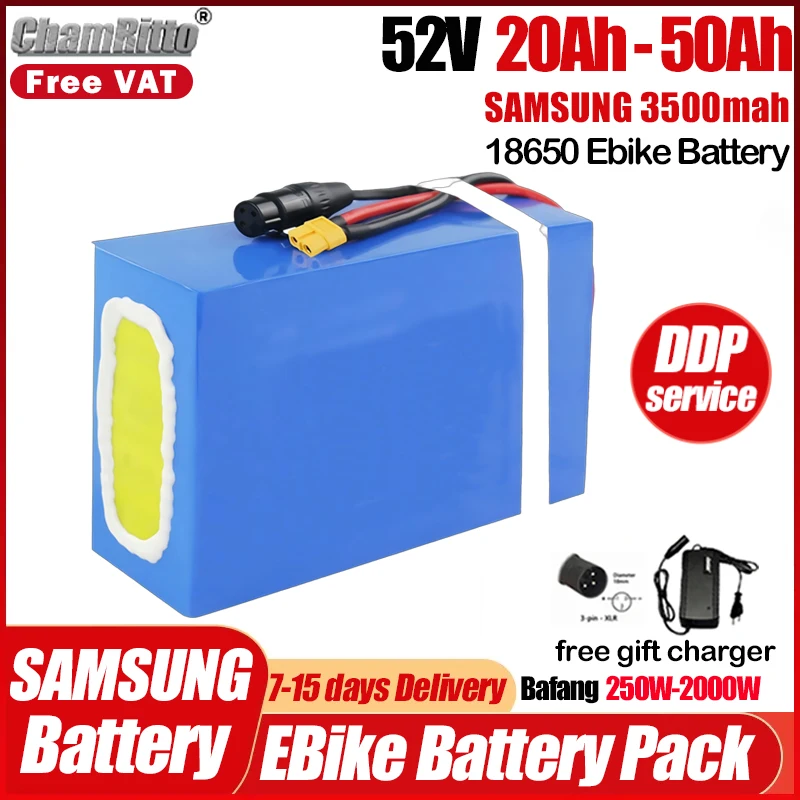 

Электрический велосипед cham rider 52 В 2000 Вт литий-ионный аккумулятор 30ah 40ah 1000w аккумулятор для электрического велосипеда 750 Вт eScooter 20ah 50ah литиевый Accu