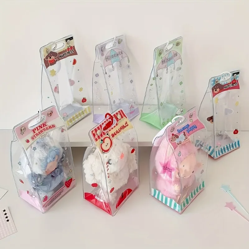 3-7pcs Transparent Storage Bags for Labubu Monster Series Dust-Proof PVC Protective with Spring Keychain Display Collection Box