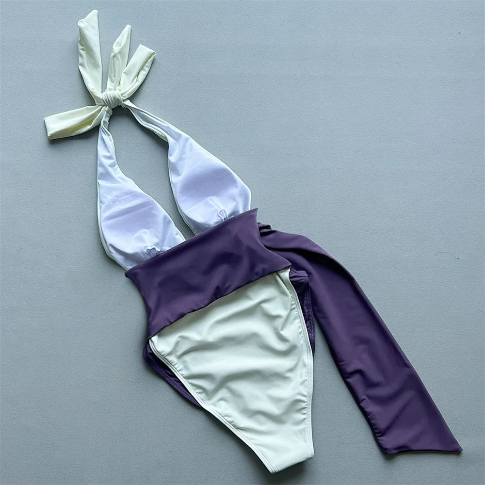 Sexy Halter Backless Swimsuit Woman One Piece Metal Shell Swimwear Patchwork Hollow Out Monokini High Let Cut Swimming Suit 2026