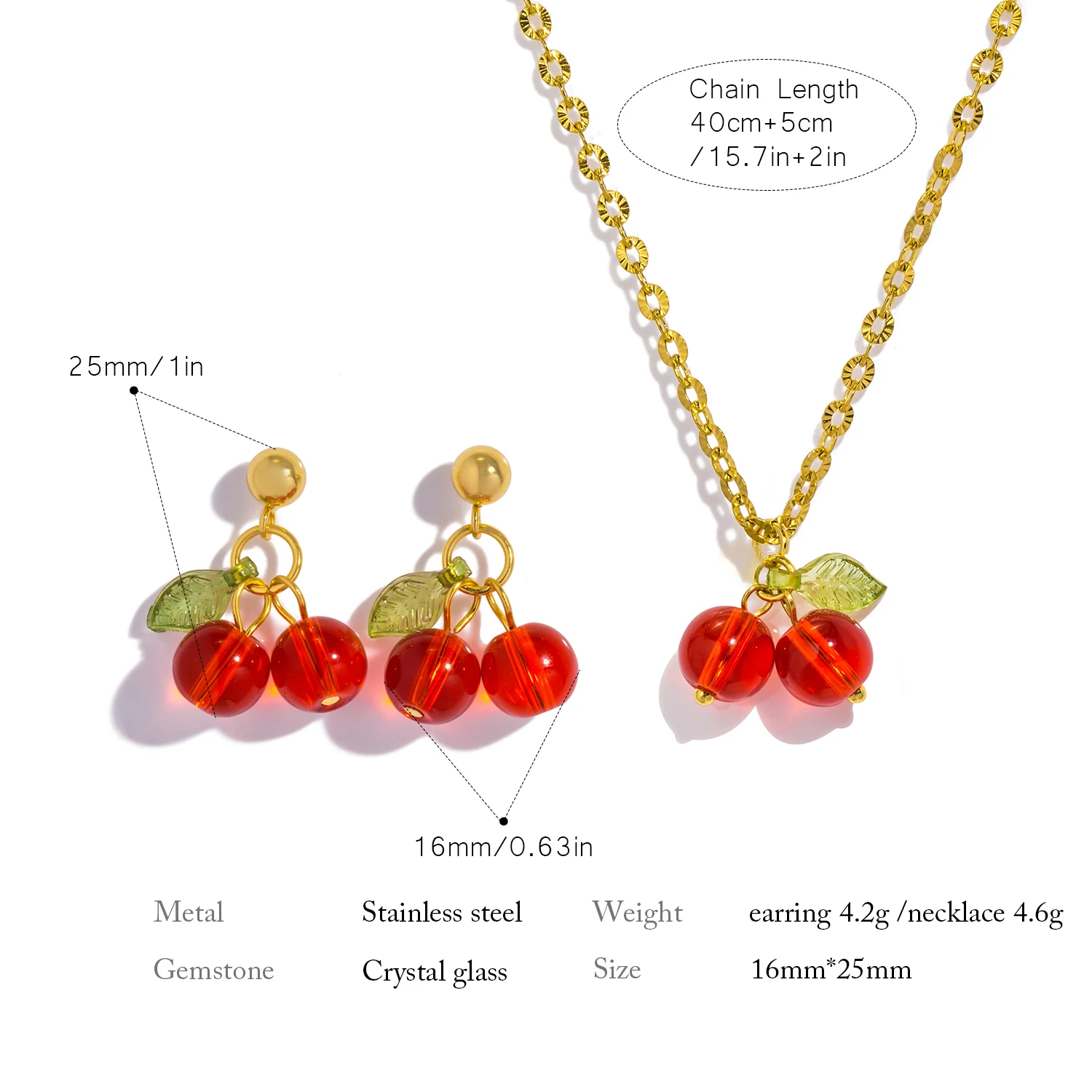 UHBINYCA New Stainless Steel 18K Gold PVD Plated Drop Earrings for Women Trendy Red Cherry Charms Drop Earring Jewelry Gift