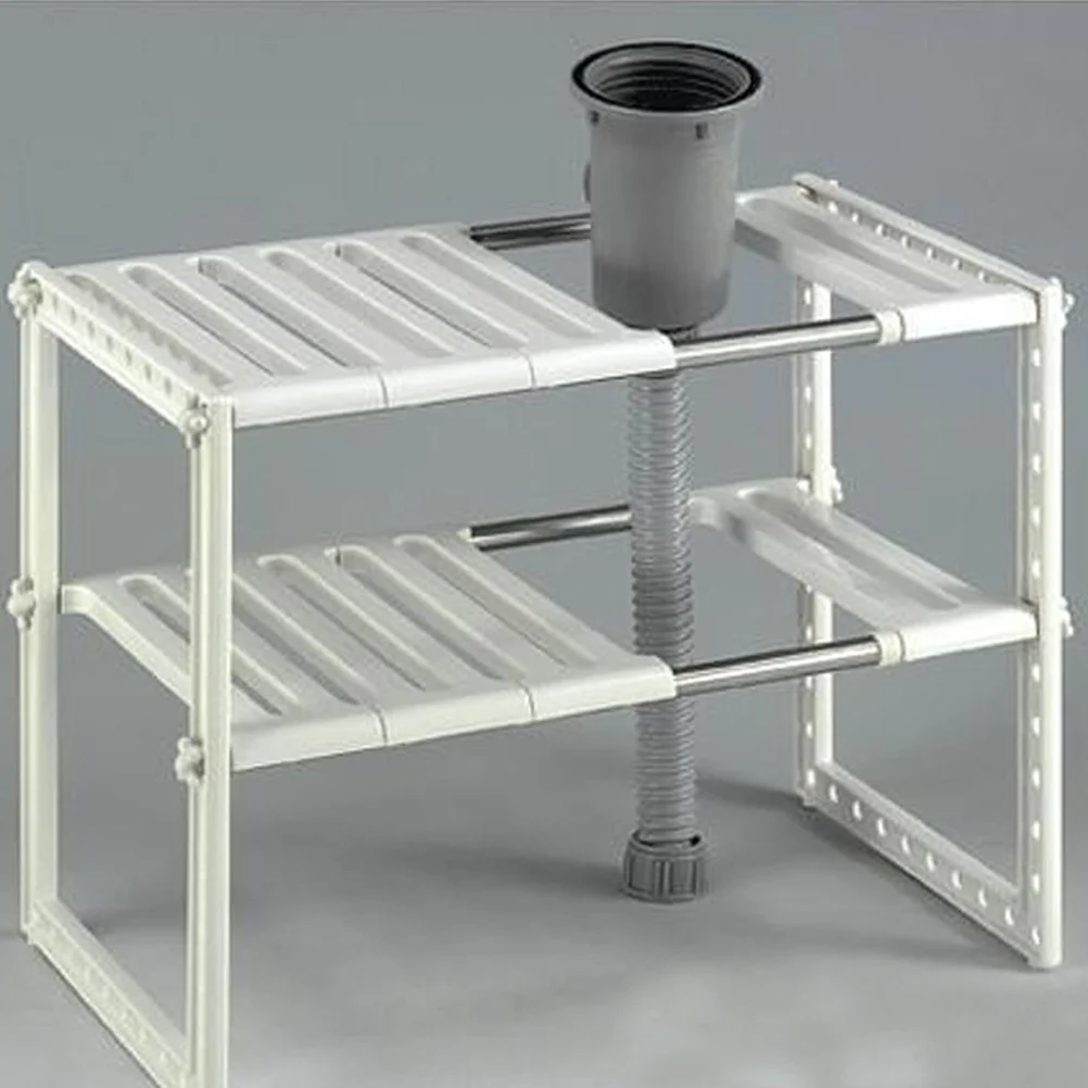 

Adjustable Height Non-Slip White Plastic Cutlery Sink Drying Rack Telescopic Storage Shelf for Pots and Pans Tidy Home