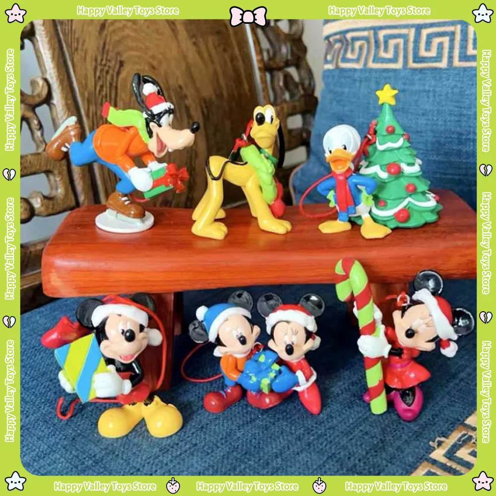 6Pcs/Set Disney Anime Figures Mickey Minnie Donald Duck Christmas Figurine Series Anime Model Toy Collection Ornaments Xmas Gift