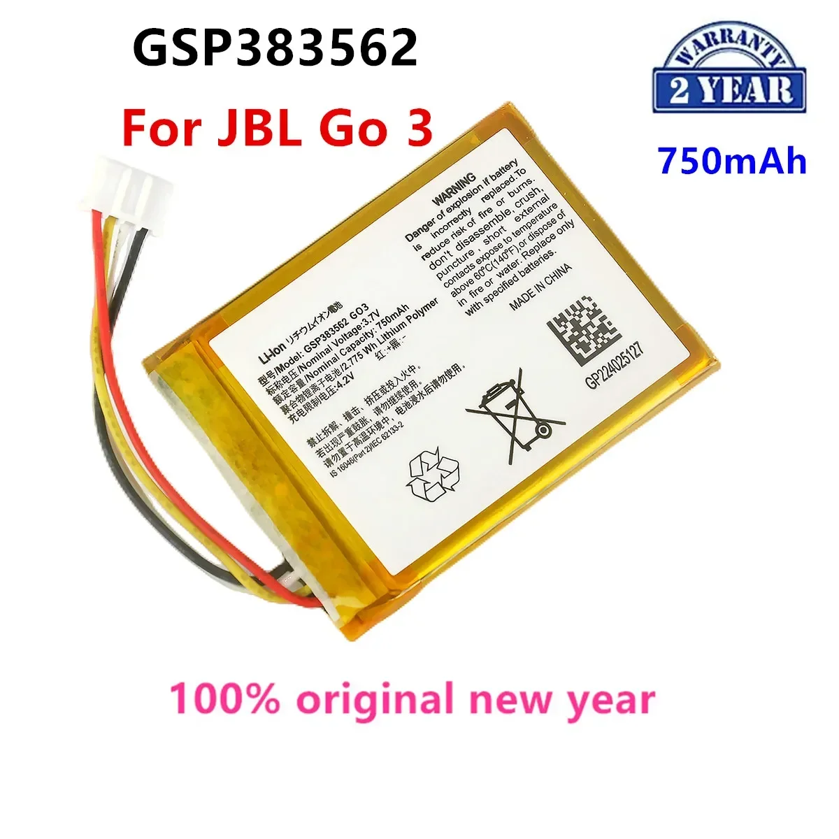 

Original GSP383562 New Replacement 750mAh For JBL Go 3/GO3 324054 Bluetooth Speaker Replacement Battery.