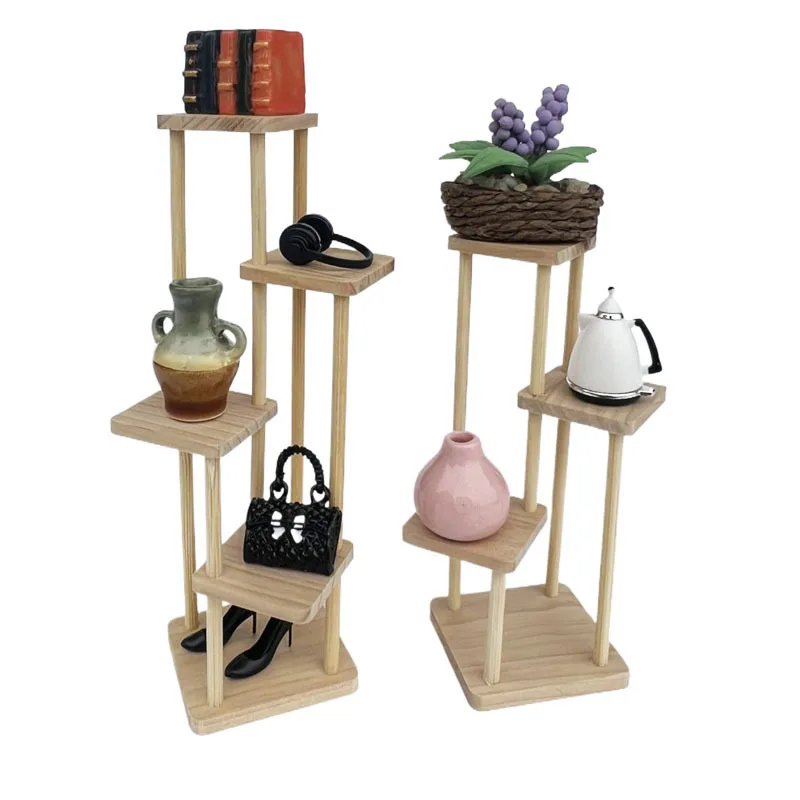 

Многоярусная деревянная подставка для кукольного домика, модель мебели, миниатюрная подставка для цветов, украшение (1 шт.)