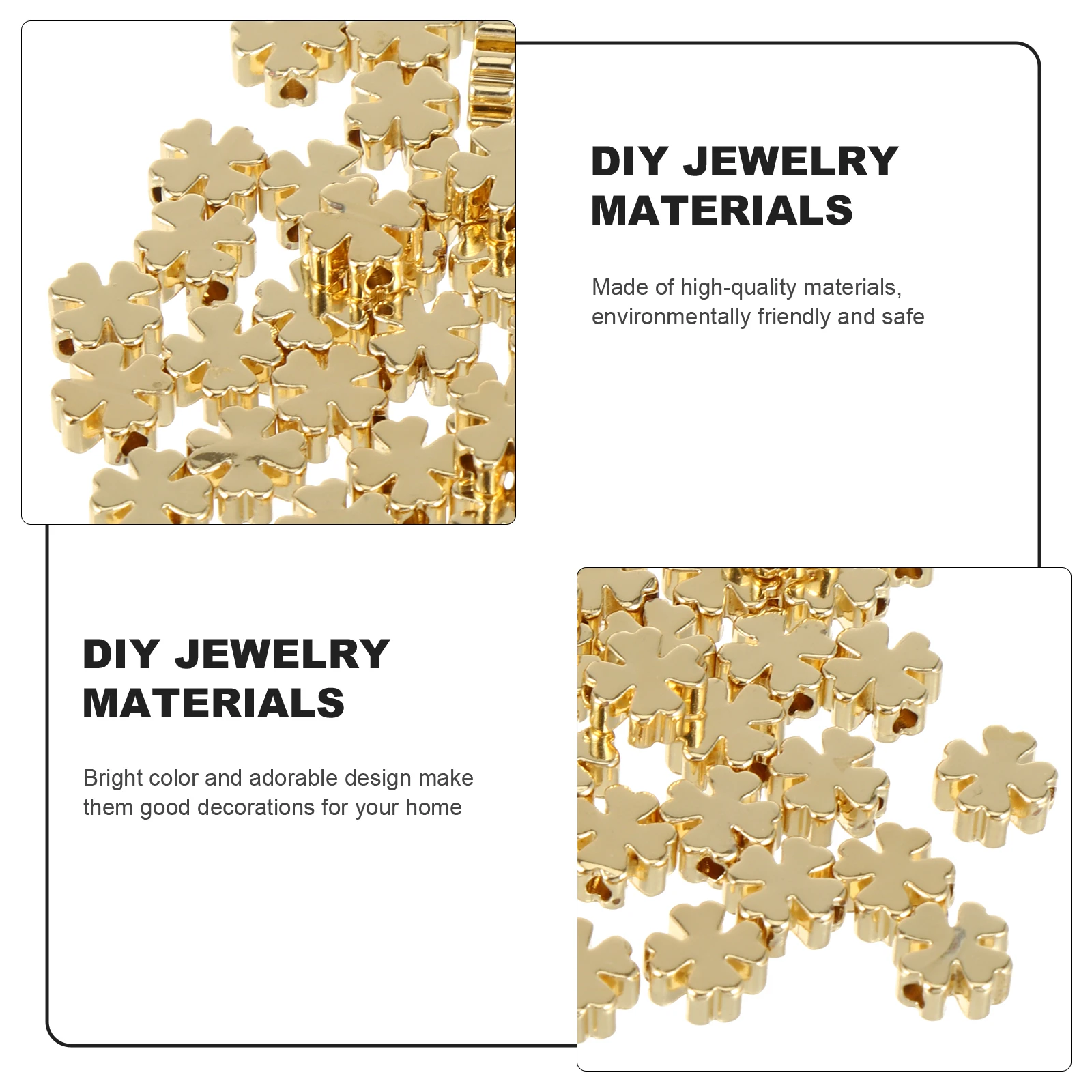 

60pcs Four Leaf Beads Gold Spacer Jewelry DIY Necklace Bracelet Craft Decor Kids Sensory Play Learning Counting Adorable