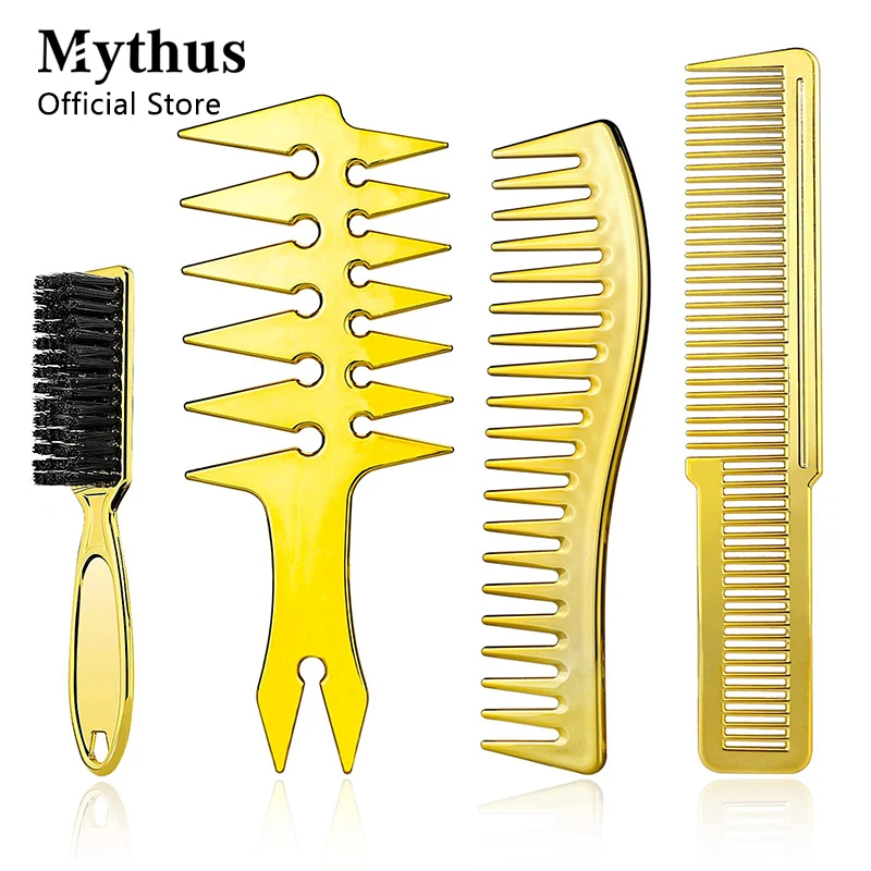 Professional Barber Shop Styling Comb Set Gold Hairdressing Neck Brush Electroplated Oil Head Combcomb Men Salon Wide Tooth Comb