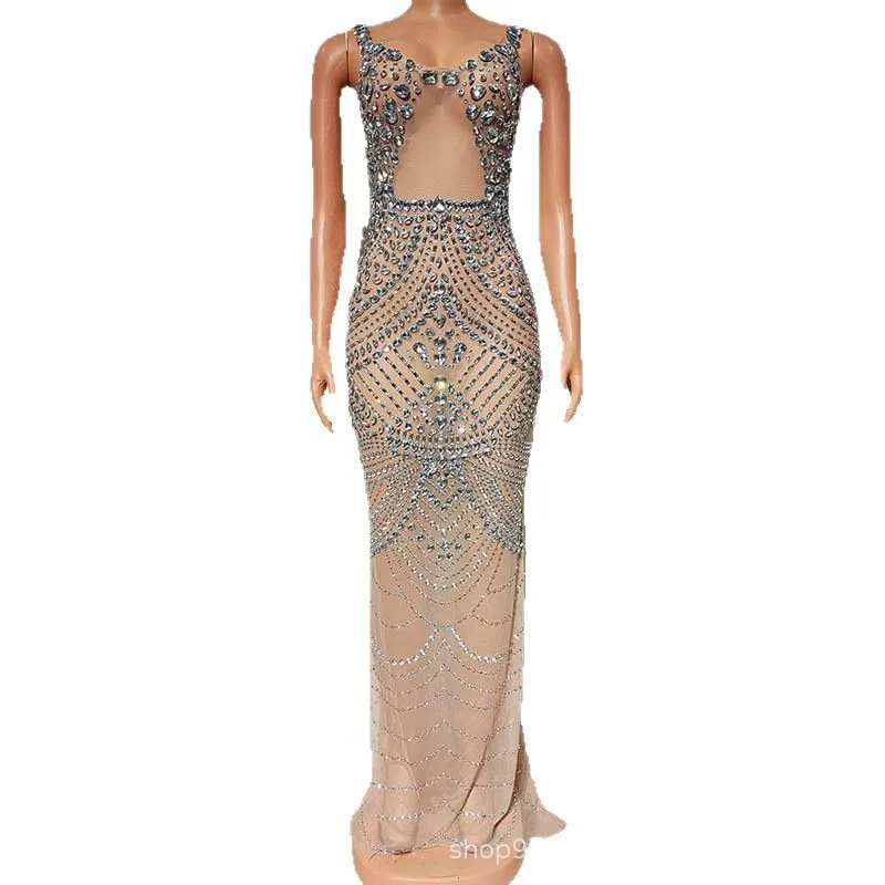 

Сексуальное яркое тонкое платье-мешок с бриллиантами, костюм для ночного клуба Gogo, светский костюм для дня рождения, вечера, Vestido De Mujer, роскошные вечерние платья