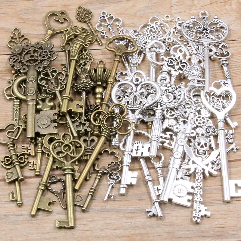 100g 50g 30g Mixed Key Charms 10 Color Bracelets Necklace Craft Metal Pendant For Jewelry Making DIY Supplies Wholesale