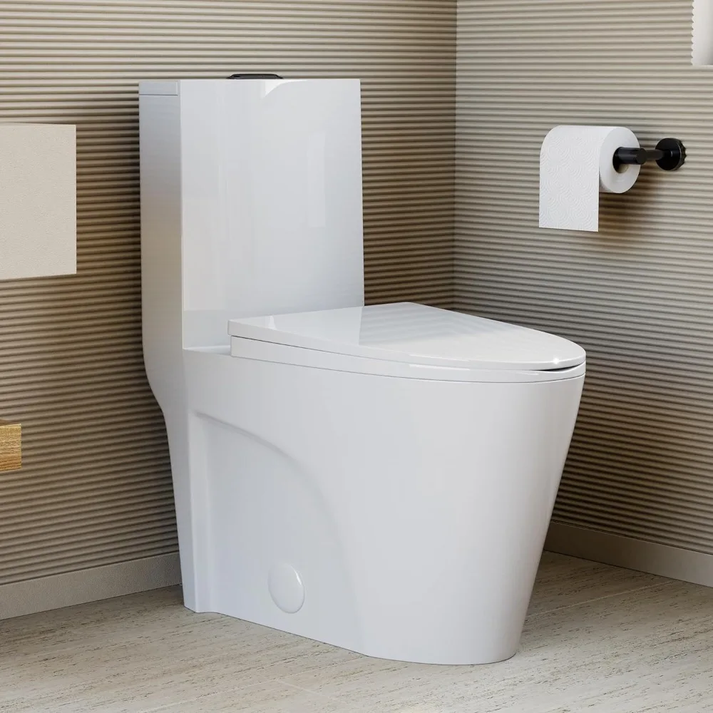 Well Made Forever SM-1T254HB, St. Tropez One Piece Elongated Toilet Dual Vortex Flush, Black Hardware