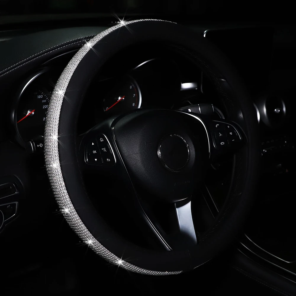 1 diamond-encrusted flash BlingblingPU leather loop car steering wheel cover fits 14.5-15 