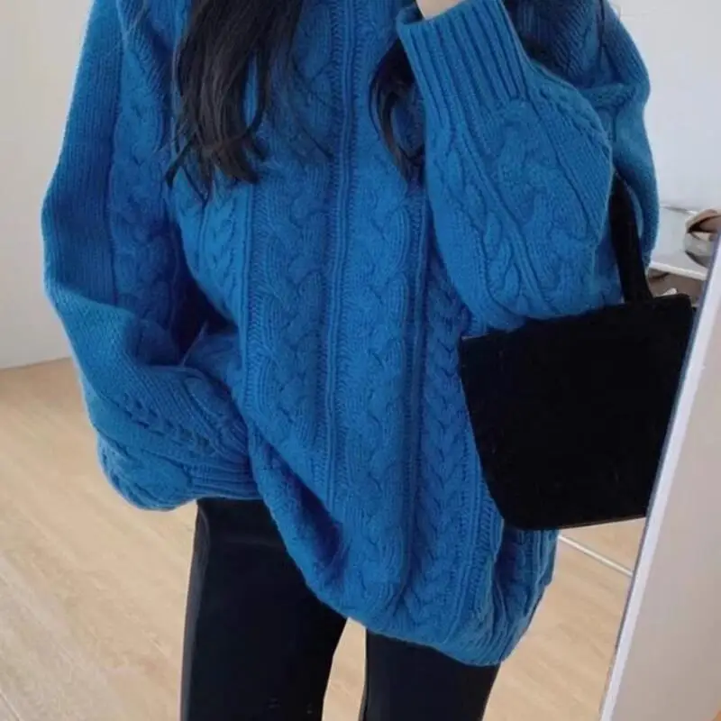 

Loose Women's Sweater Autumn Winter Keep Warm Innerwear Soft Thicken Lazy Style Tops New Girl Round Neck Solid Color Knitwear