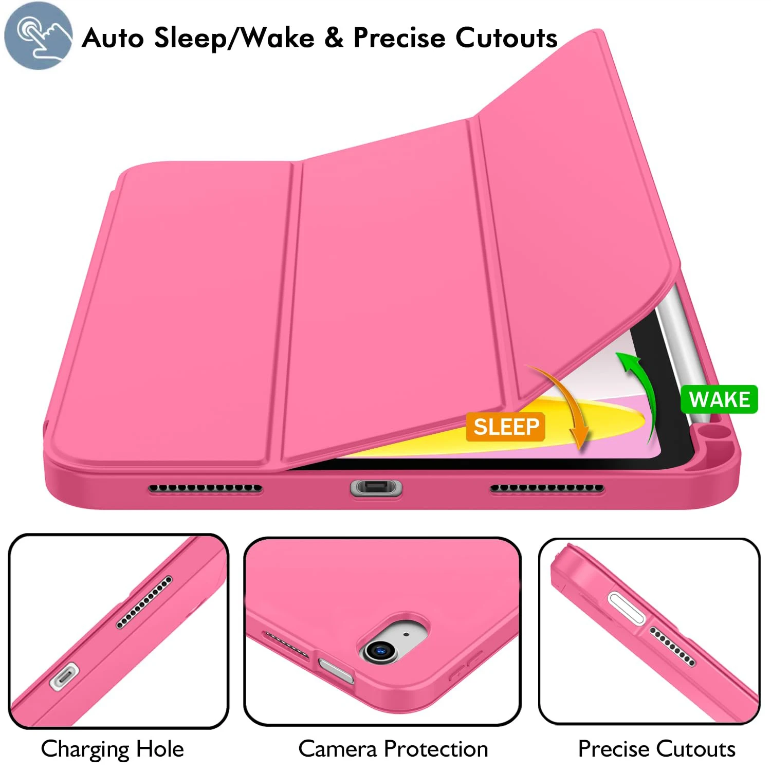 Case for iPad(A16) 11/10th Gen 11/10.9 Inch 2025/2022,Slim Tri-fold Stand Soft TPU Back Cover with Pencil Holder Auto Sleep/wake