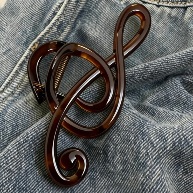 Musiknoten-Haarspange für Damen – Exklusives Design 2026 – Große Retro-Haarspange aus Harz in schlichter Teefarbe – Modische Haarnadel