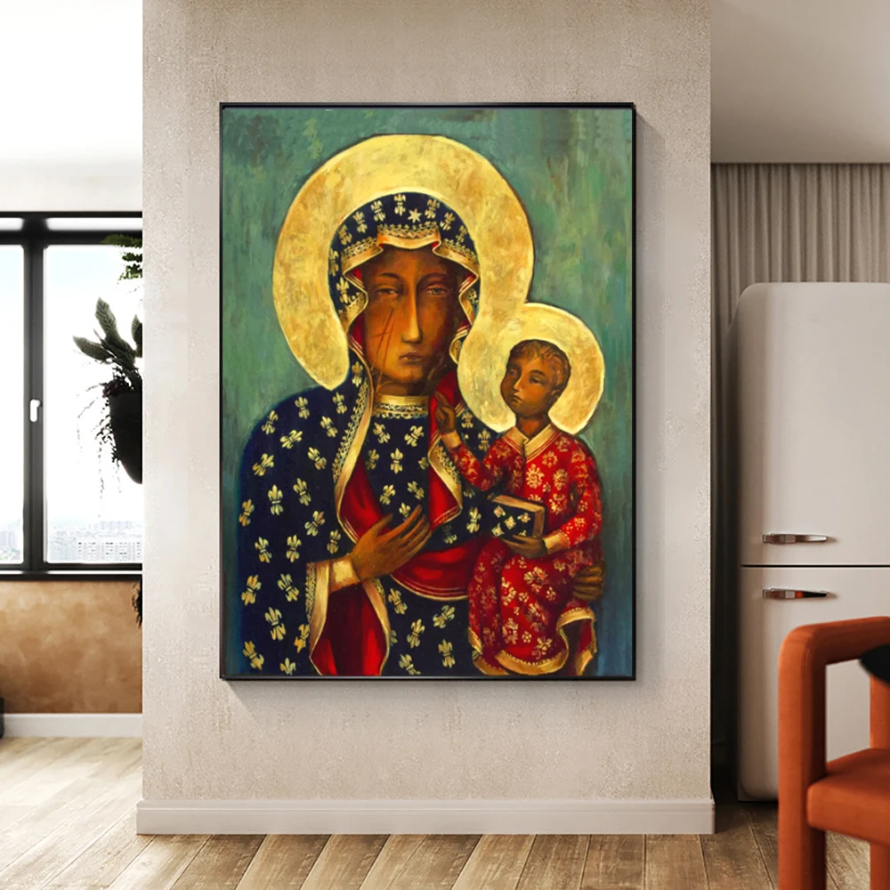 Our Lady of Czestochowa Black Madonna Canvas Painting By Jasna Gora Shrine Print Poster Wall Art Decor