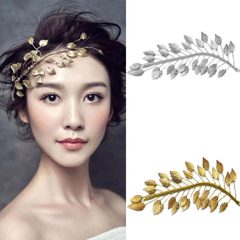 Silver Gold Color Leaf Wedding Headband Tiara For Women Bride Queen Party Leave Wedding Hair Accessories Jewelry Vine Band Gift