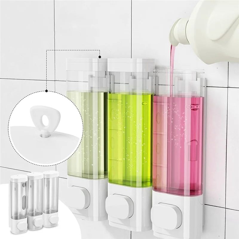

B08B-Wall Mounted Multi-Use Dispenser For Shampoo, Soap, And Conditioner, 3 Separate Chambers