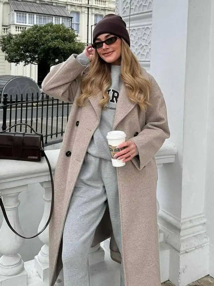 HH Women\'s 2025 Winter New Fashion Solid Color Linen Coat Retro Lapel Double-Breasted Coat Women\'s Chic Casual Warm Coat Y2K