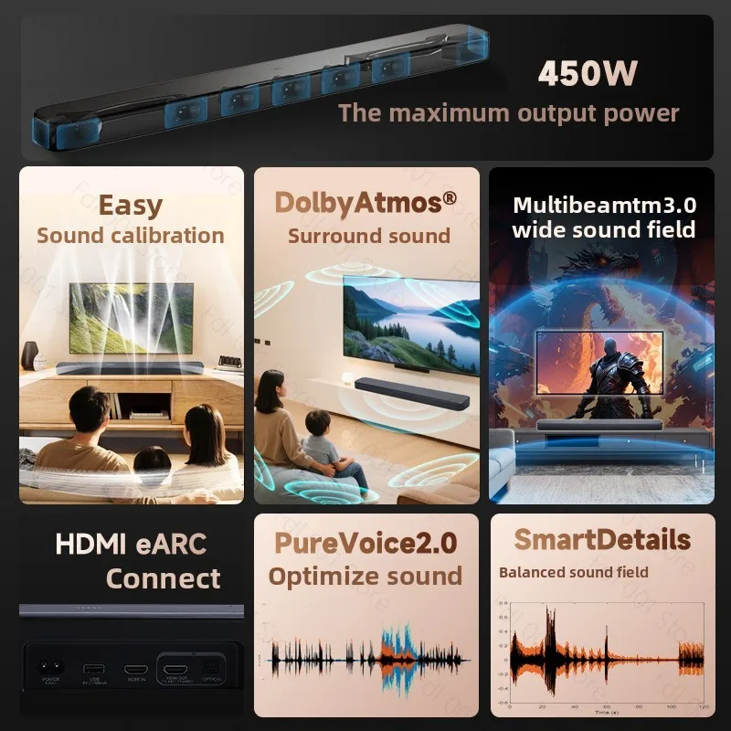 Home Theater Soundbar Surround Sound for TV Living Room Speaker