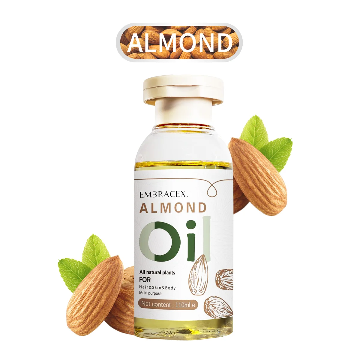 Aceite de almendras de 110ml, aceites portadores de almendras, masaje y aceite corporal, aceite portador, hidratante Natural y sin perfume para la piel, cabello, regalo para un amigo