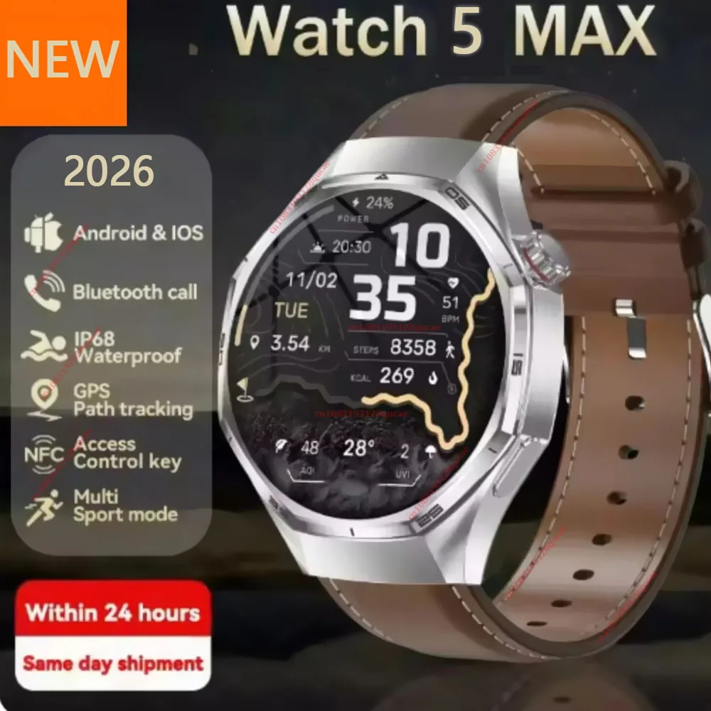 

2026 Watch 5 Max Smart Watch AMOLED Screen GPS Tracker HD Bluetooth Call Waterproof Sports Health Monitoring Smartwatch Men MA27