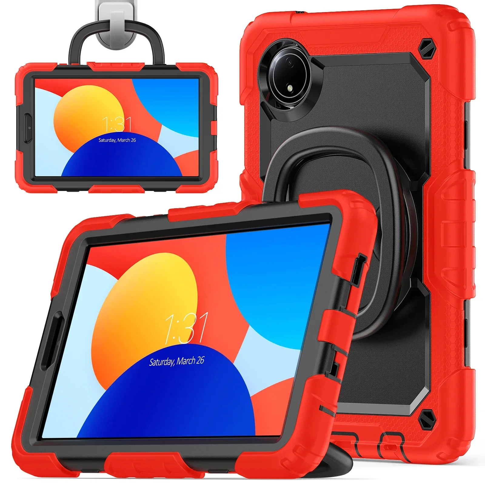 360°Folding Handle Grip Case For Redmi Pad SE 8.7 4G 2024 Portable Shockproof Stand Cover  3 Layers Multi-Functional Protecive