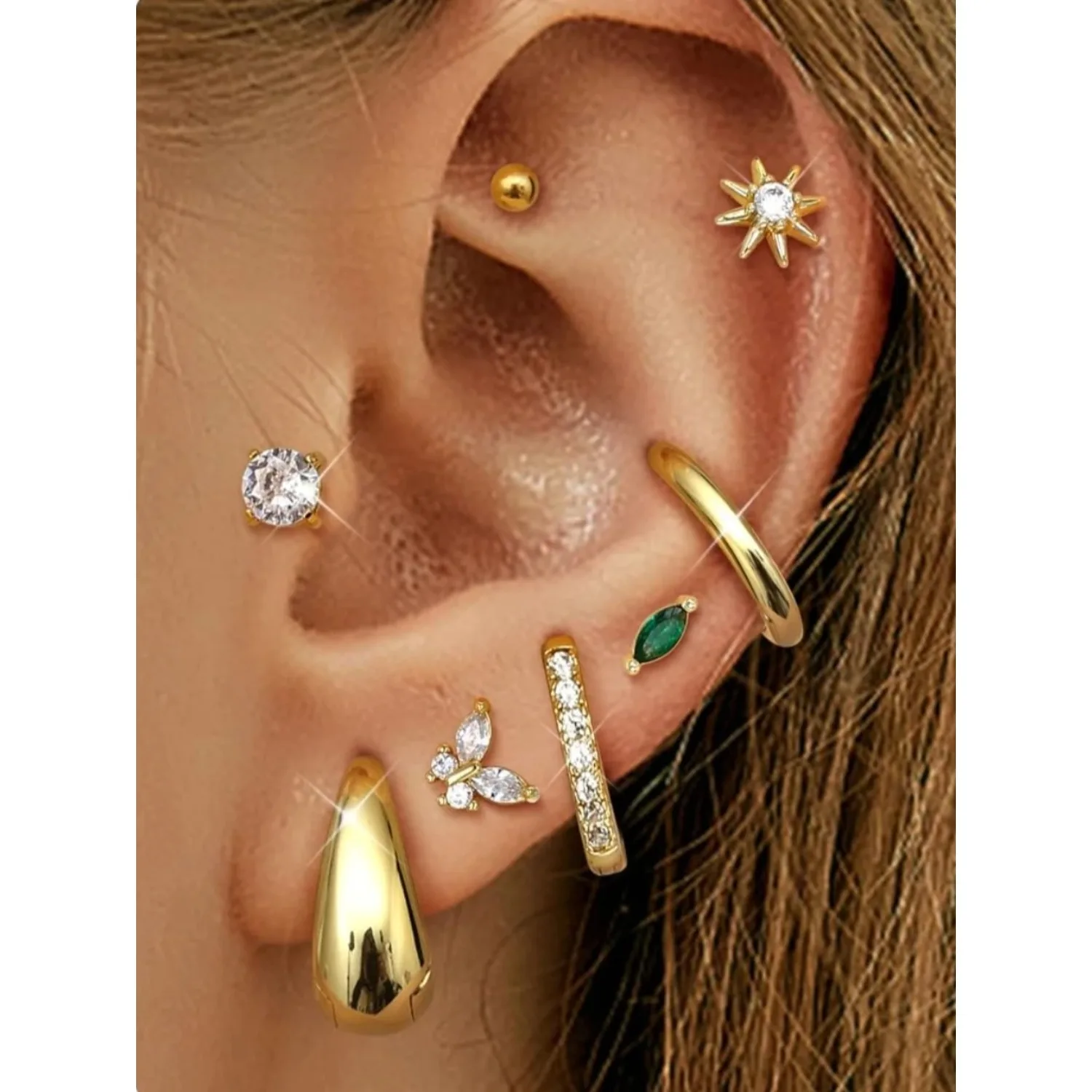 

Bobisty 8 Pairs Stainless Steel Studs Hoop Earrings for Women Flat Back Stud Cartilage Earring Set Helix Piercing Jewelry