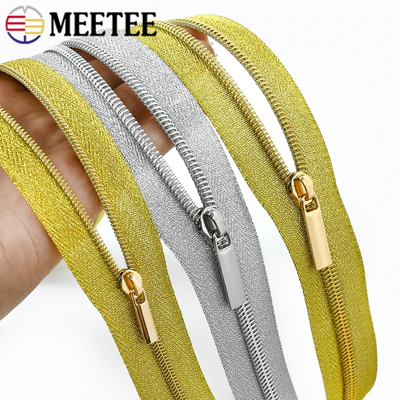 

2/4/5/10Meters 3#5# Nylon Zipper Tape+Zip Puller Gold Silver Coil Zippers for Sewing Bag Closure Zips Repair Kit DIY Accessories