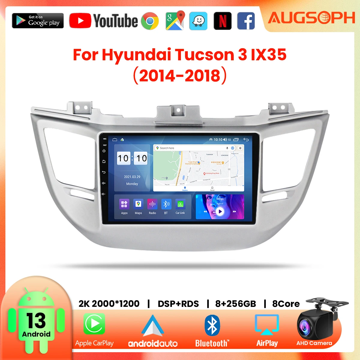 

Автомобильный радиоприемник Android 13 для Hyundai Tucson 3 IX35 2014-2018, 9-дюймовый мультимедийный плеер с 4G Car Carplay и 2Din GPS