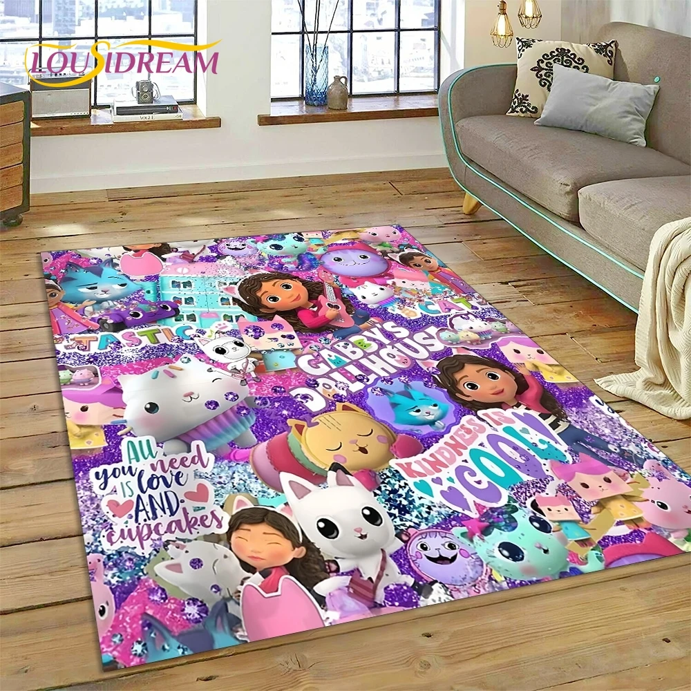 Cartoon Cute Gabbys Dollhouse Girl Rug Carpet for Living Room Bedroom Home Decor,Non-slip Decoration for Sofa Doormat Gifts Kid