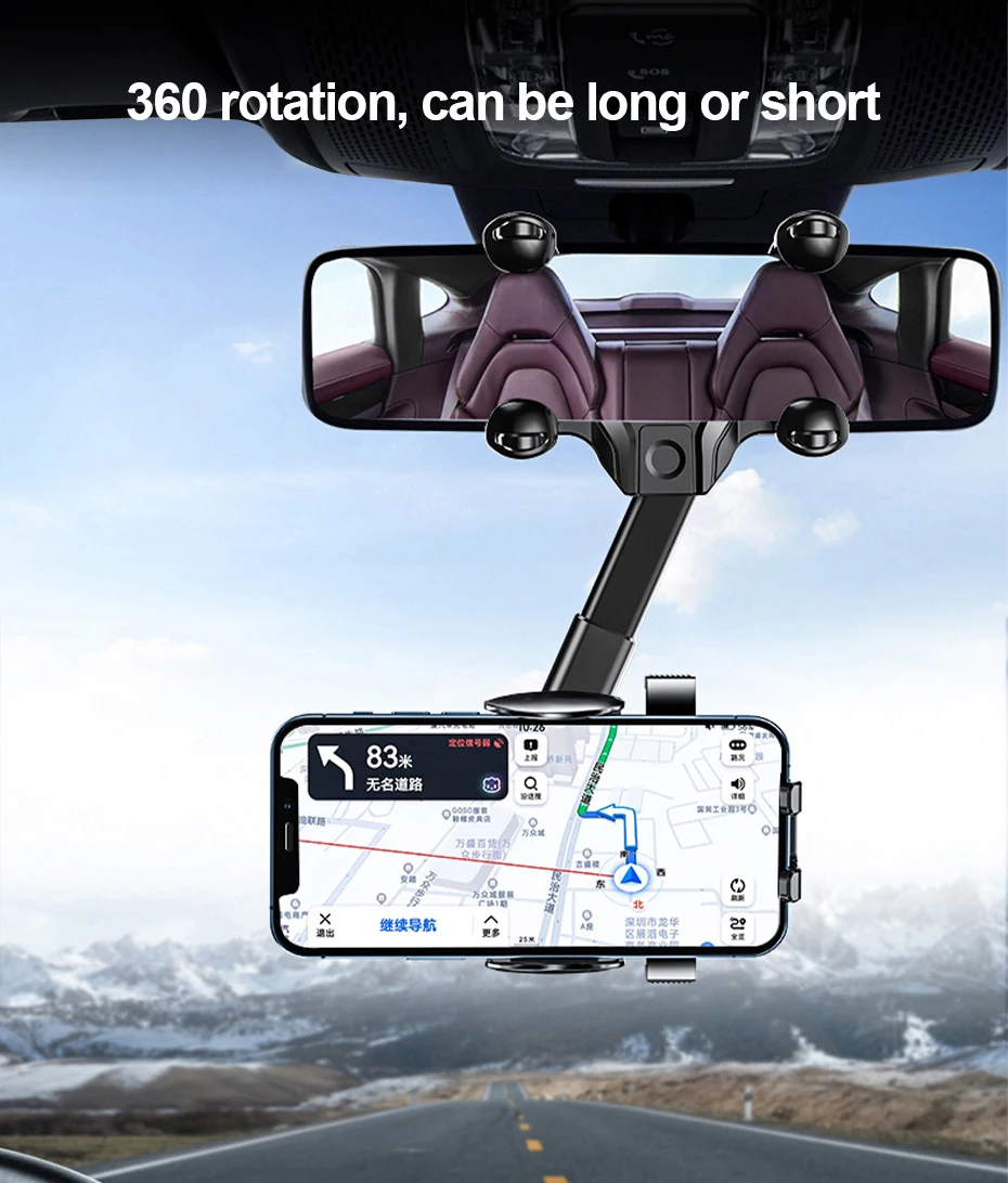 SEAMETAL Innenraum Auto Rückspiegel Telefon Halter Universal Handy Halterung Clips 360 Grad Drehbar Für GPS Navigation – Detail 6