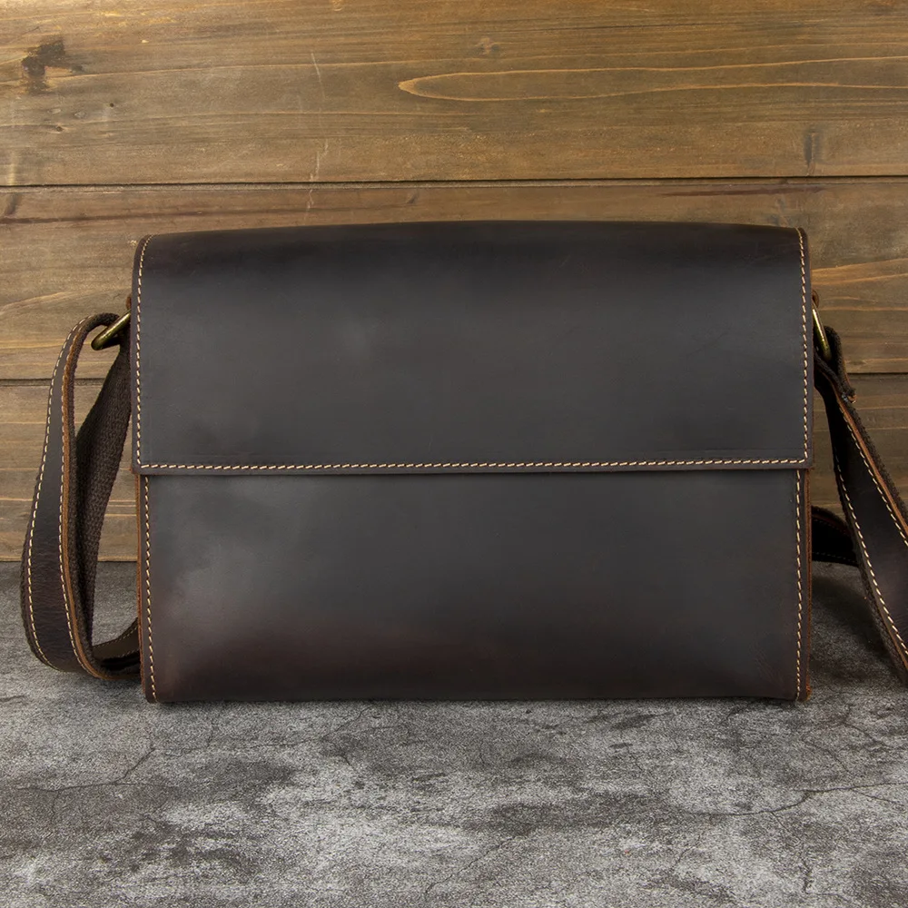 Top Grain Leather Men's Messenger Bag Vintage Shoulder Crossbody Bag