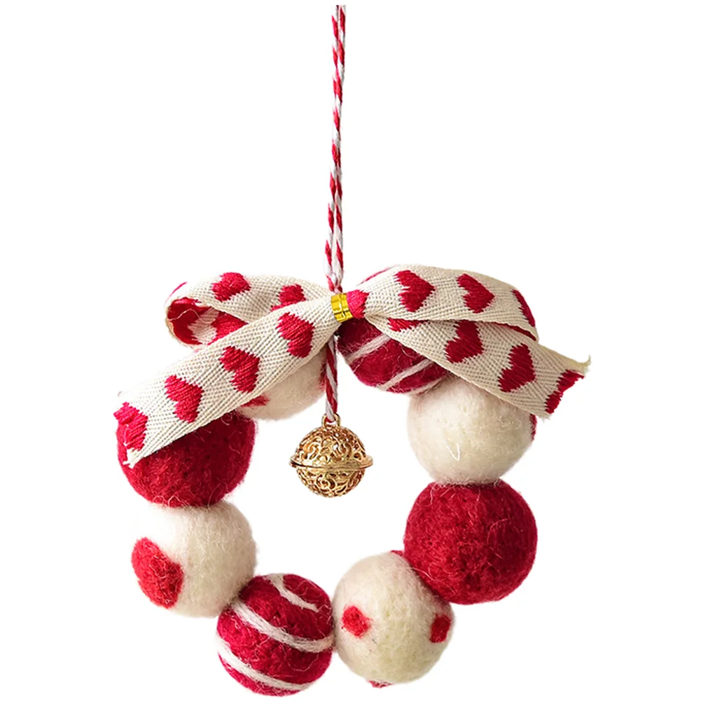 Wool felt car hanging decoration lucky charm bell wreath pendant for vehicle ornament 10 centimeter diameter festive design