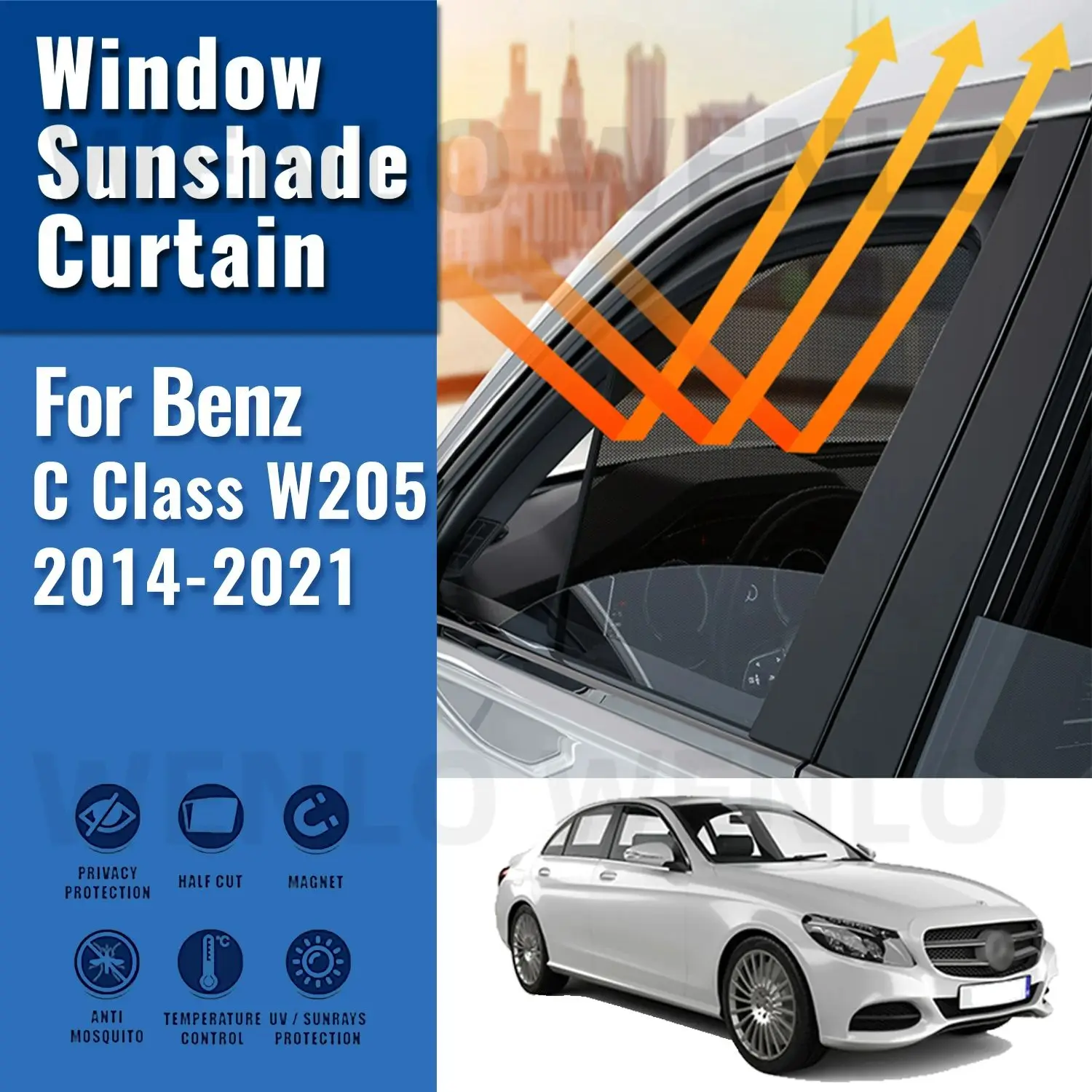 

For Mercedes Benz C Class W205 2015-2020 2021 Side Baby Window Sun Shade Visor Car Sunshade Shield Front Rear Windshield Curtain