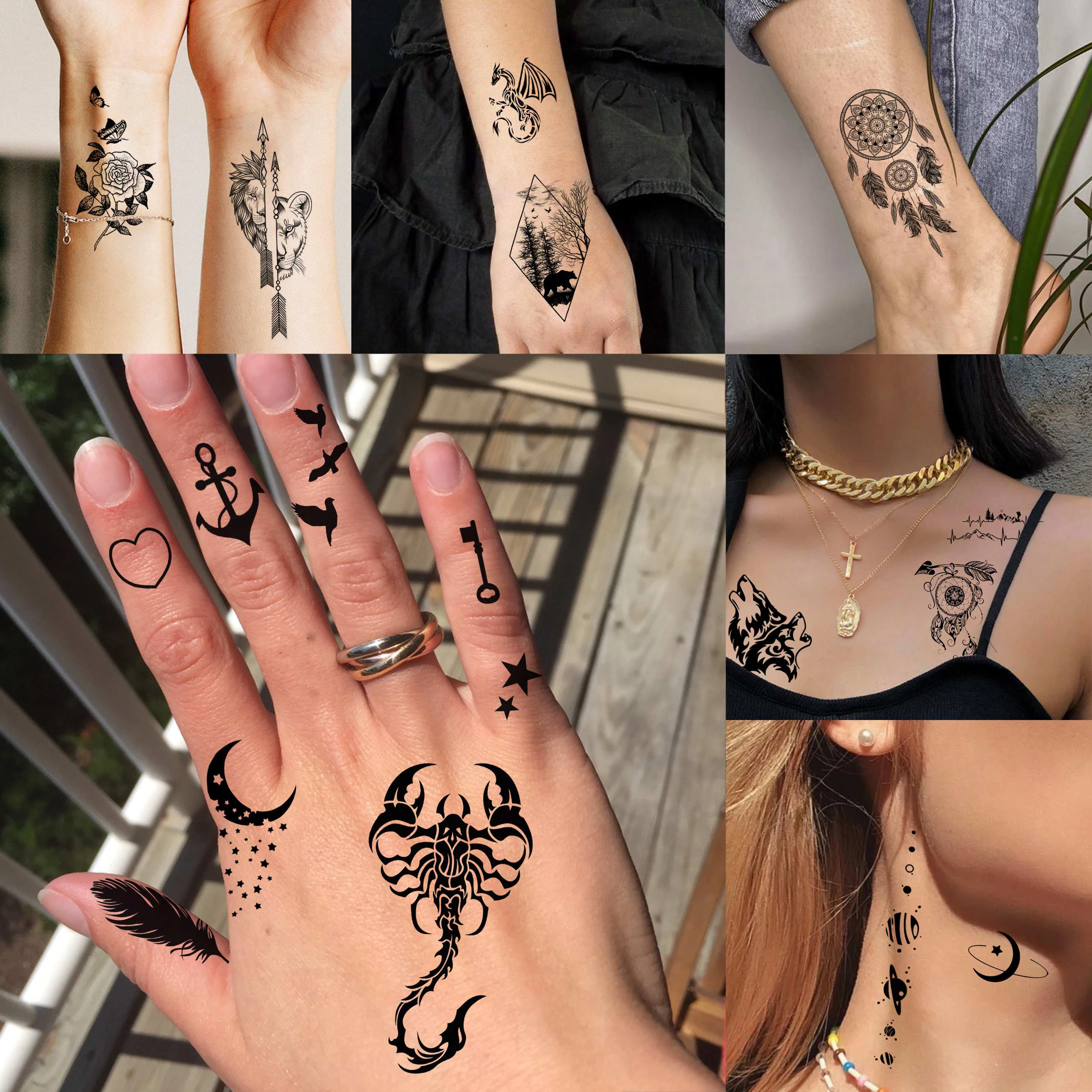 52 ورقة إبداعية سوداء صغيرة على شكل تاج إنفينيتي مثلث تاتو مزيف للرجال والنساء حروف نجوم واقعية للكبار مؤقتة #4